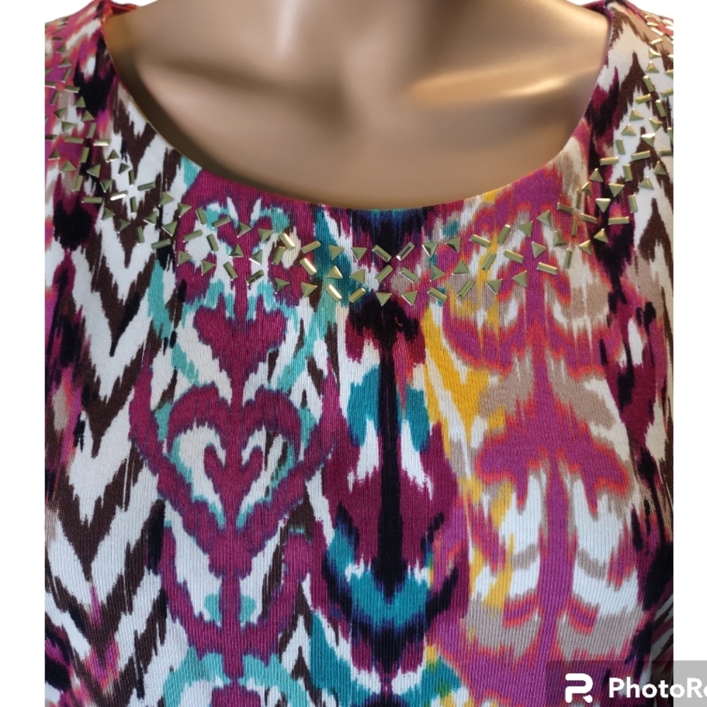 Rafaella Embellished Multicolor long sleeve women's Top Size Med - Picture 2 of 9